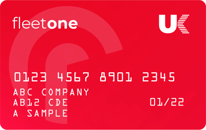 A red courier fuel card that reads 'FleetOne' from UK Fuels