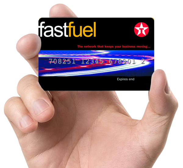 Texaco Fastfuel fuel card held up by a hand