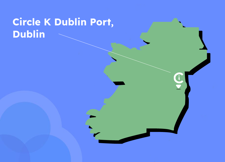 Dublin port truck stop Circle K, pinned map location in Ireland