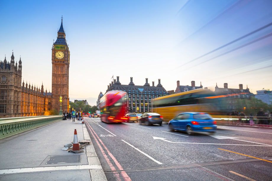 Big Ben and moving vehicles in London