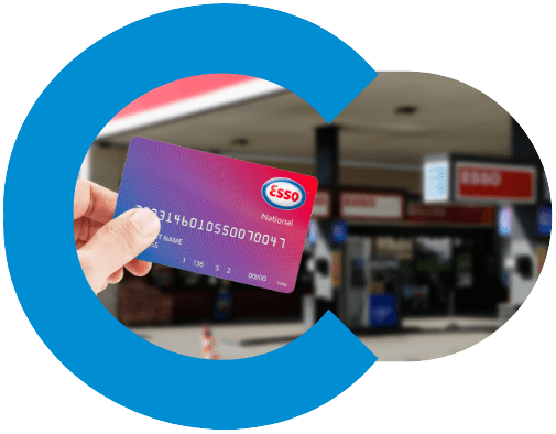 Esso fuel card being held in front of a fuel station