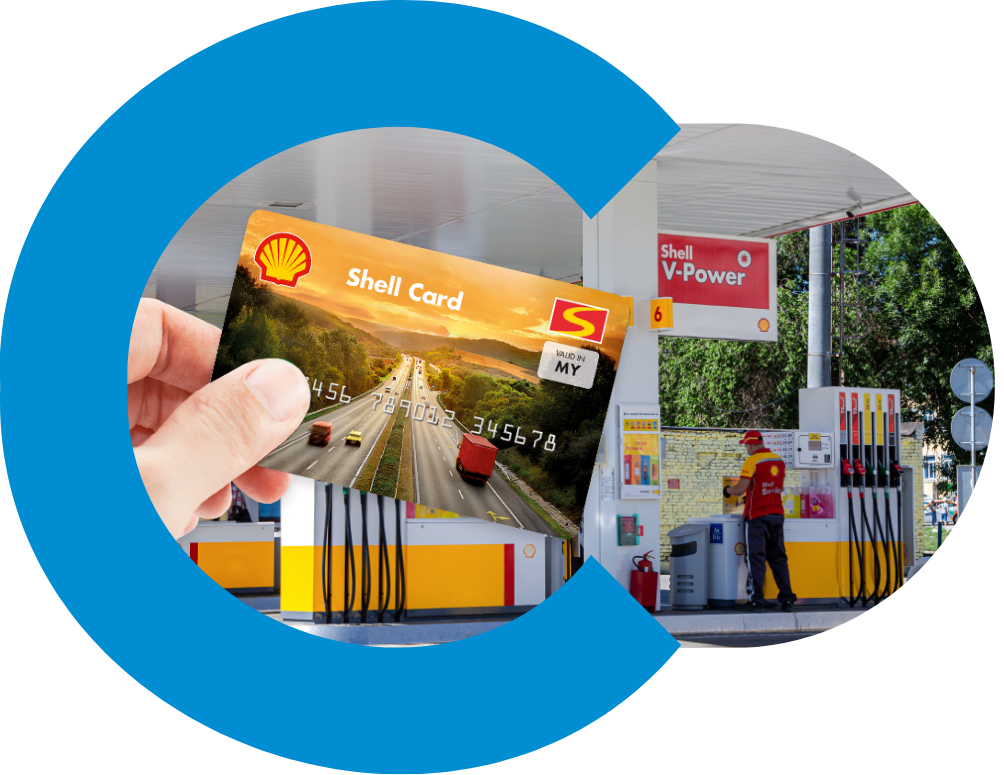 Shell fuel card for Malaysia held by driver at petrol station 