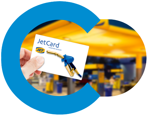 JetCard in front of a Jet fuel station