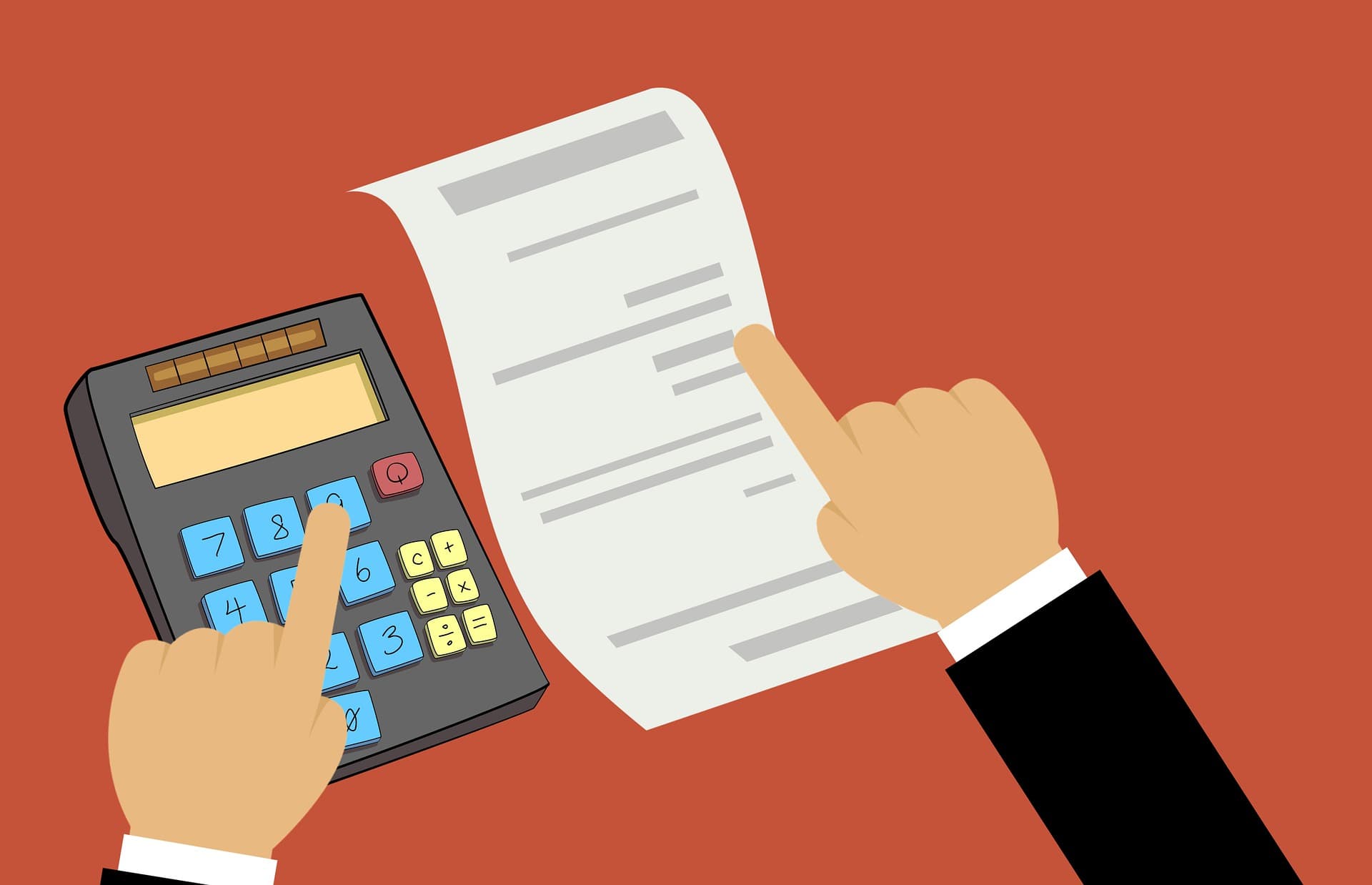  A carton of a calculator and a statement symbolises the invoice factoring that goes into maintaining a positive cash flow