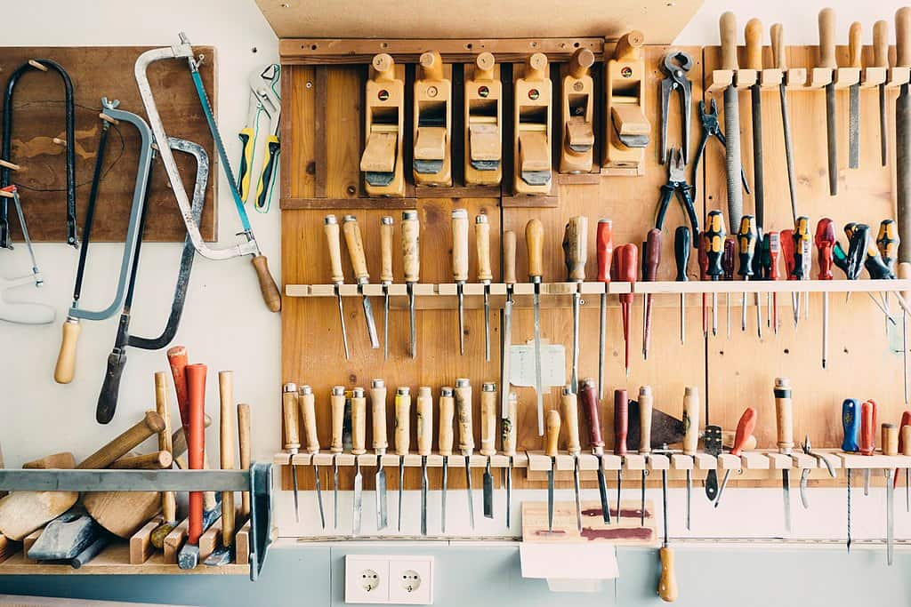 A row of tools that were bought using a business credit card to help manage a business's cash flow