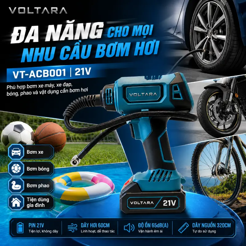 Máy bơm hơi có chổi than VOLTARA VT-ACB001 21V