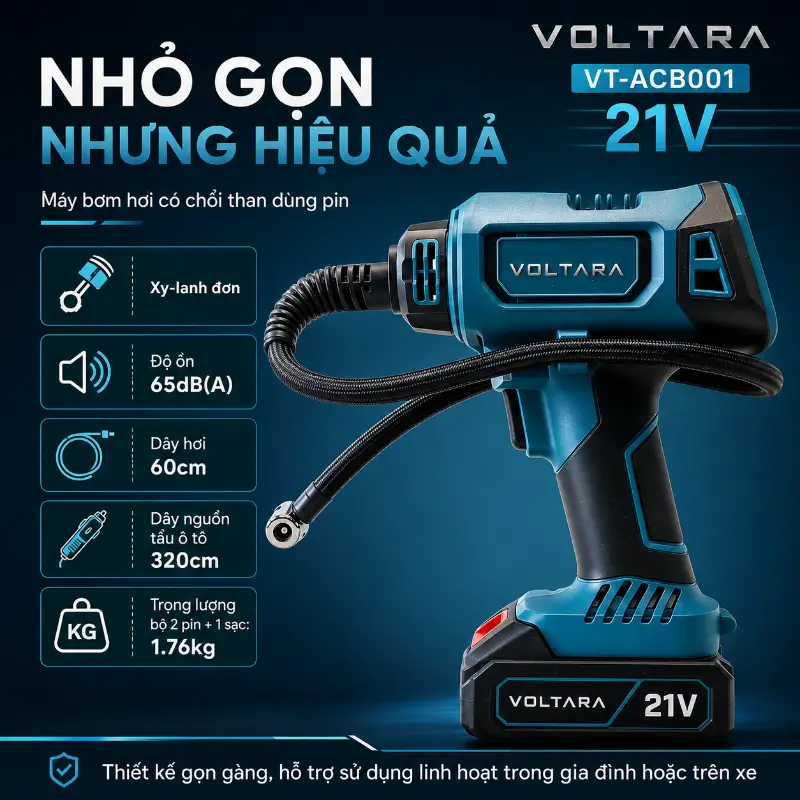 Máy bơm hơi có chổi than VOLTARA VT-ACB001 21V