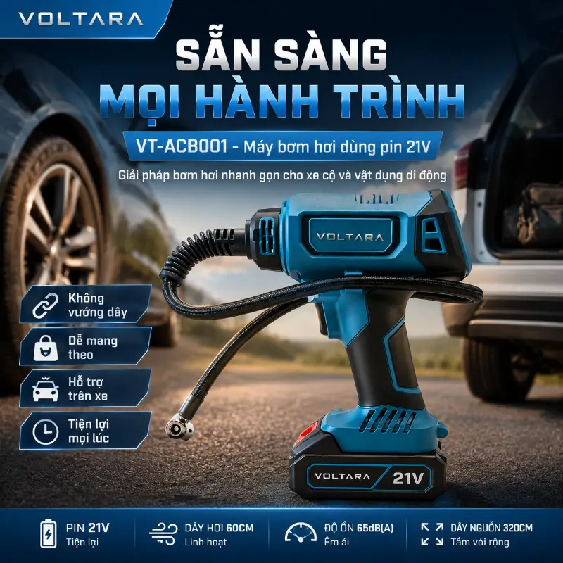 Máy bơm hơi có chổi than VOLTARA VT-ACB001 21V