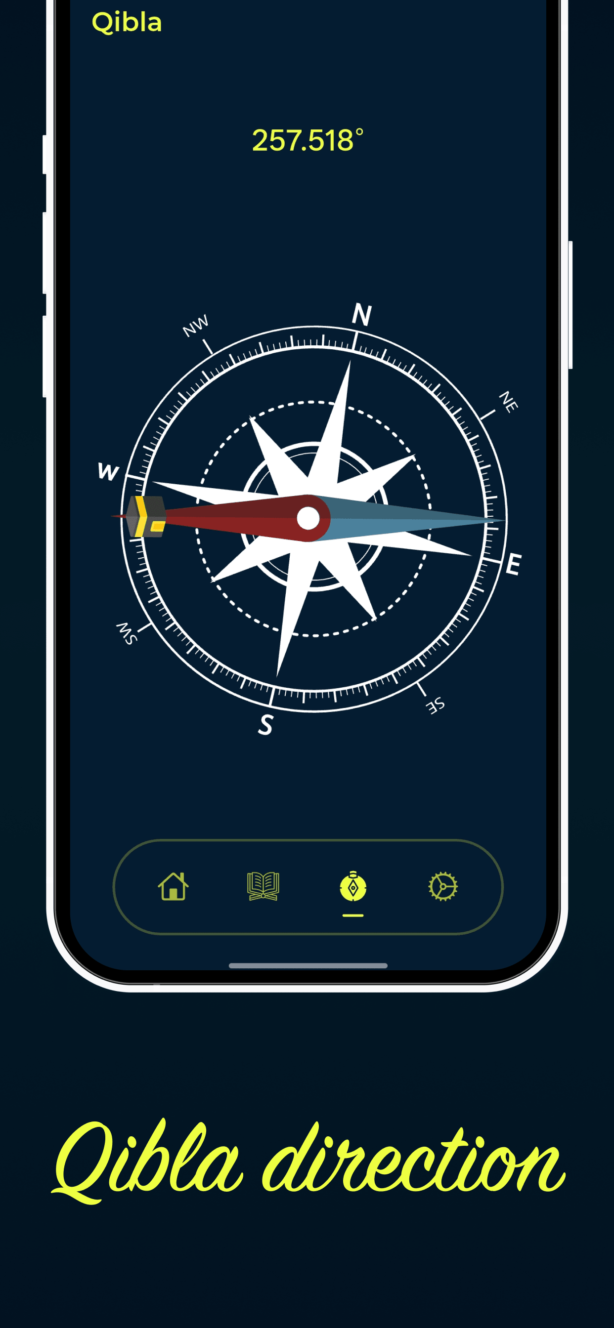 Rafeeq Qibla compass pointing towards Mecca