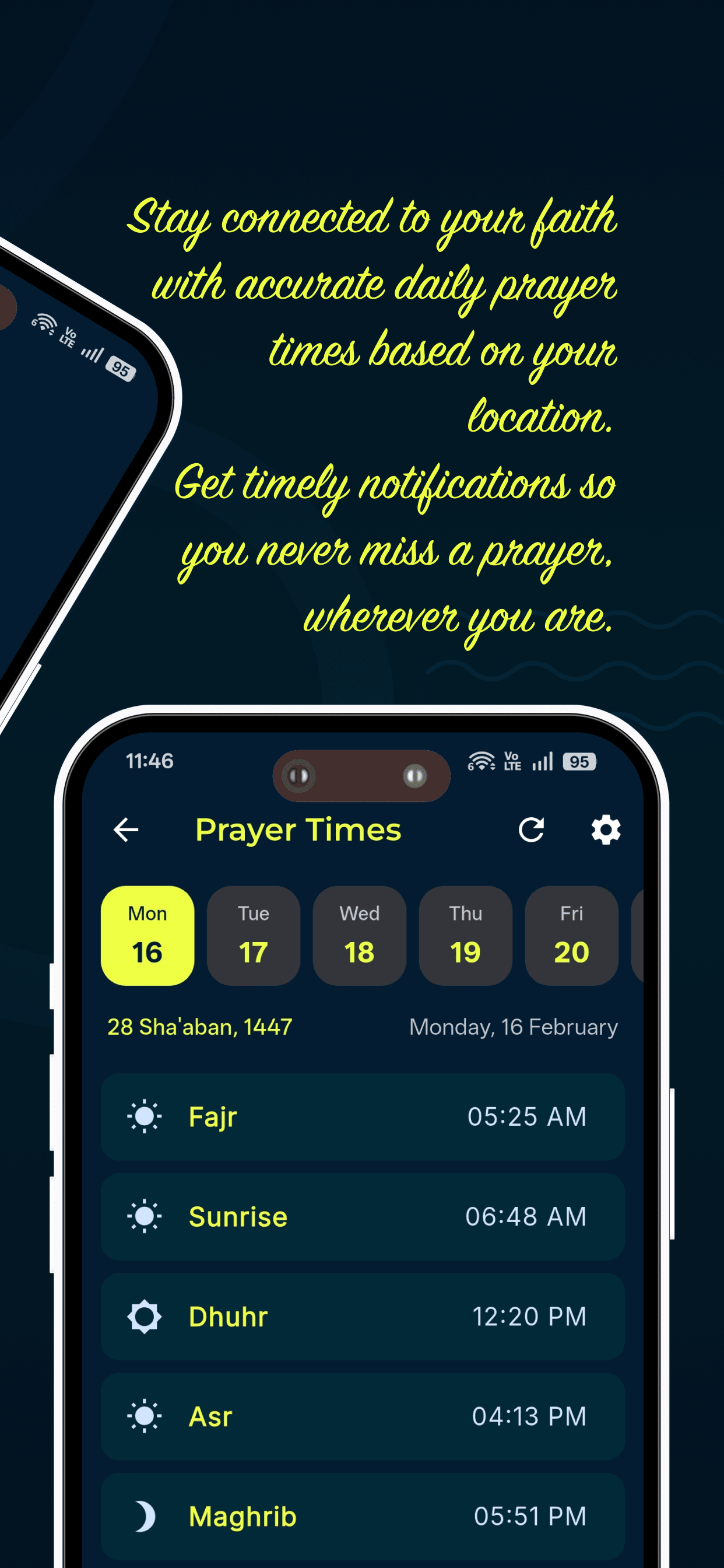 Rafeeq prayer times screen with accurate Adhan schedule