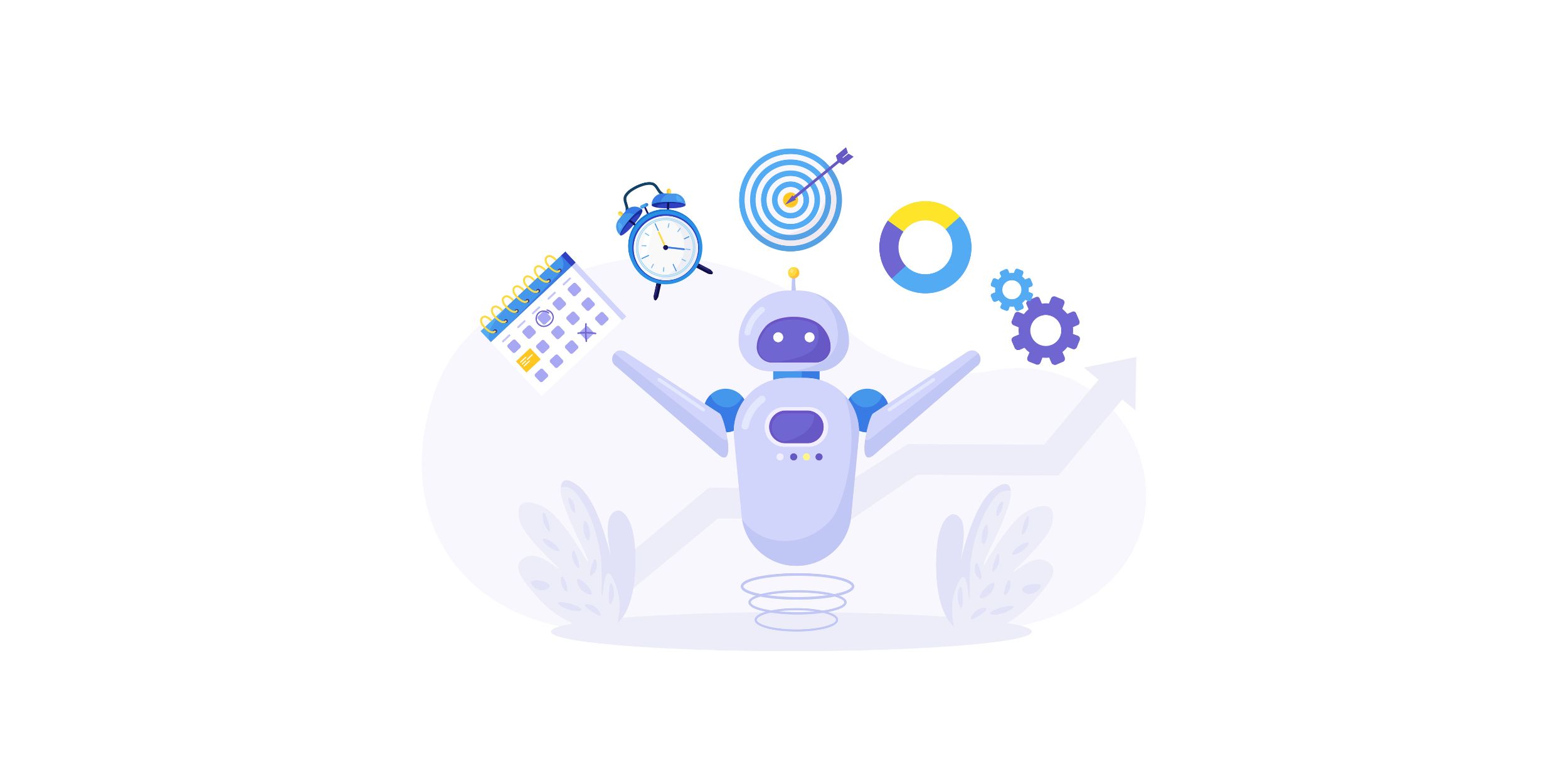 graphic of an ai balancing a variety of tasks, demonstrating the ai roi in crm