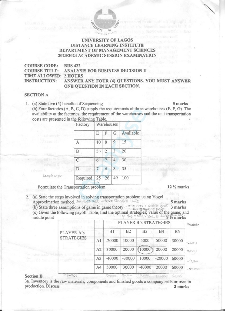 BUS 422 past question