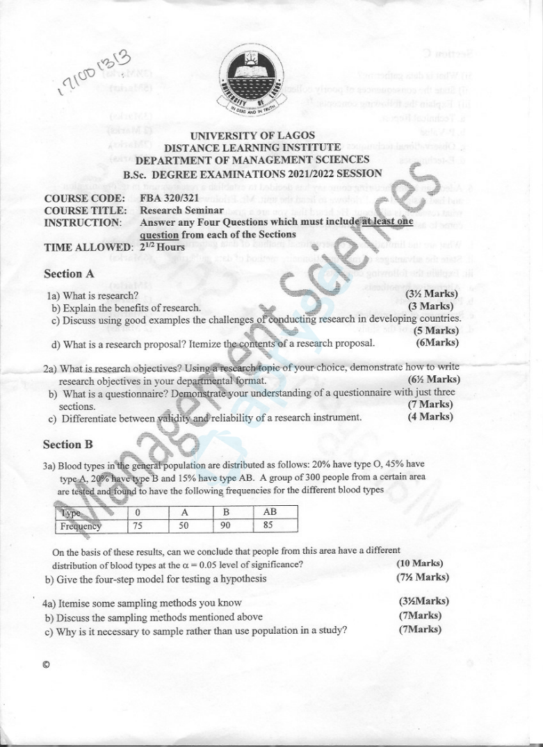 FBA 321 past question