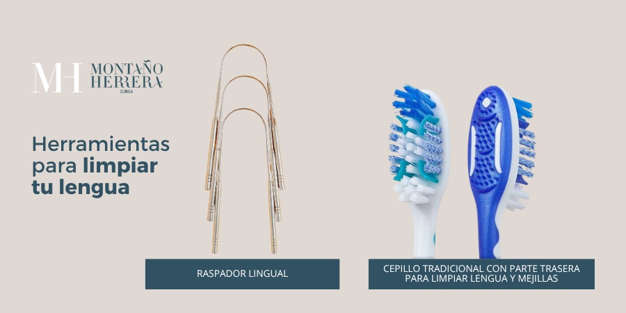 raspador lingual y cepillo de dientes para limpiar dientes