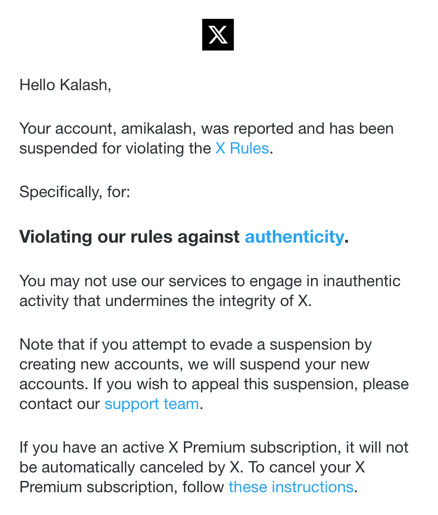 Twitter suspension banner