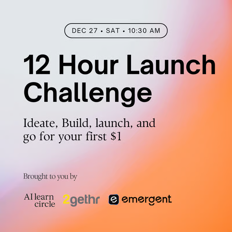 12 hour launch challenge event poster for december 27 with ideate build launch tagline and sponsor logos