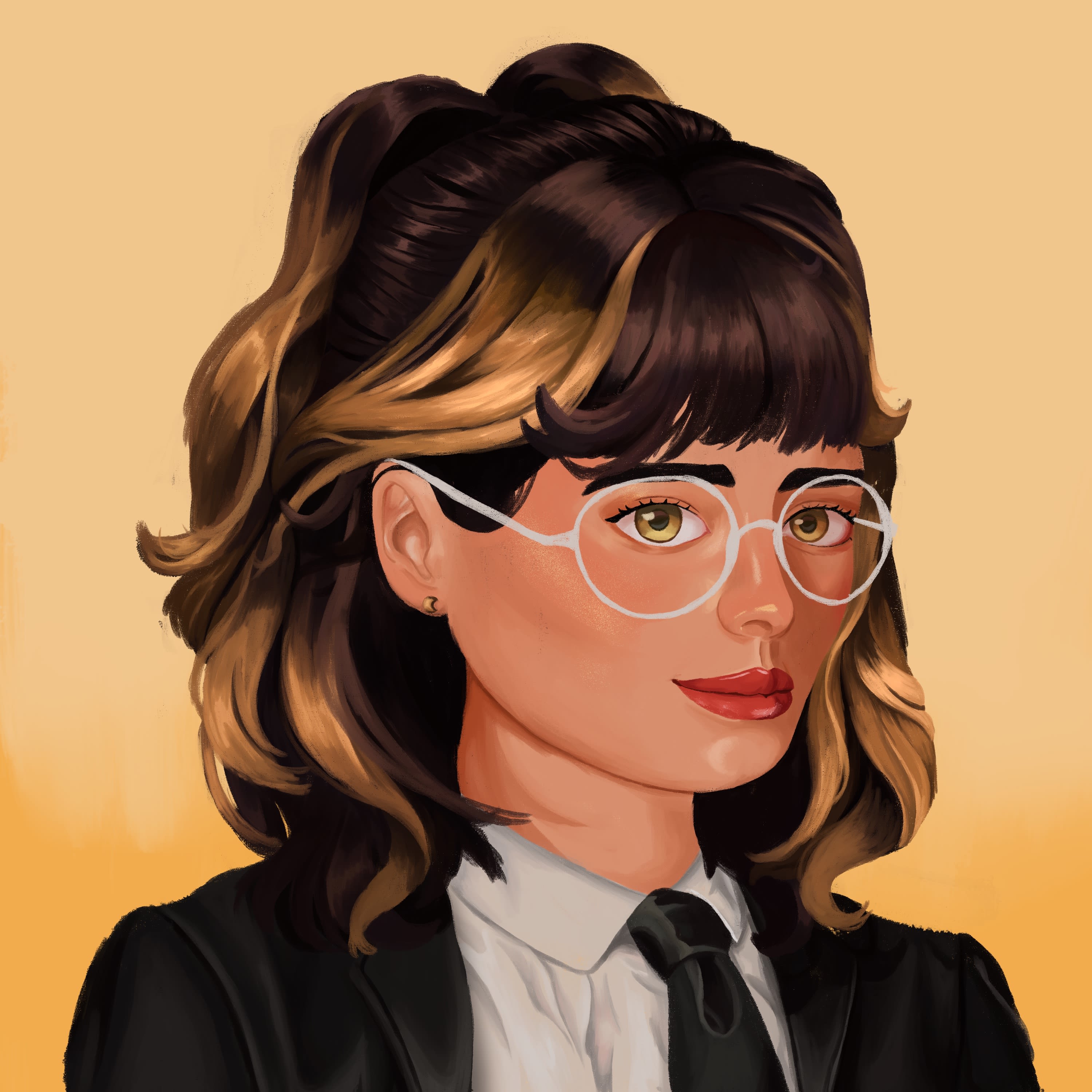 Digital RPG Portrait Art featuring beautiful lady with blonde and brown hair with glasses by Fillip Mangia
