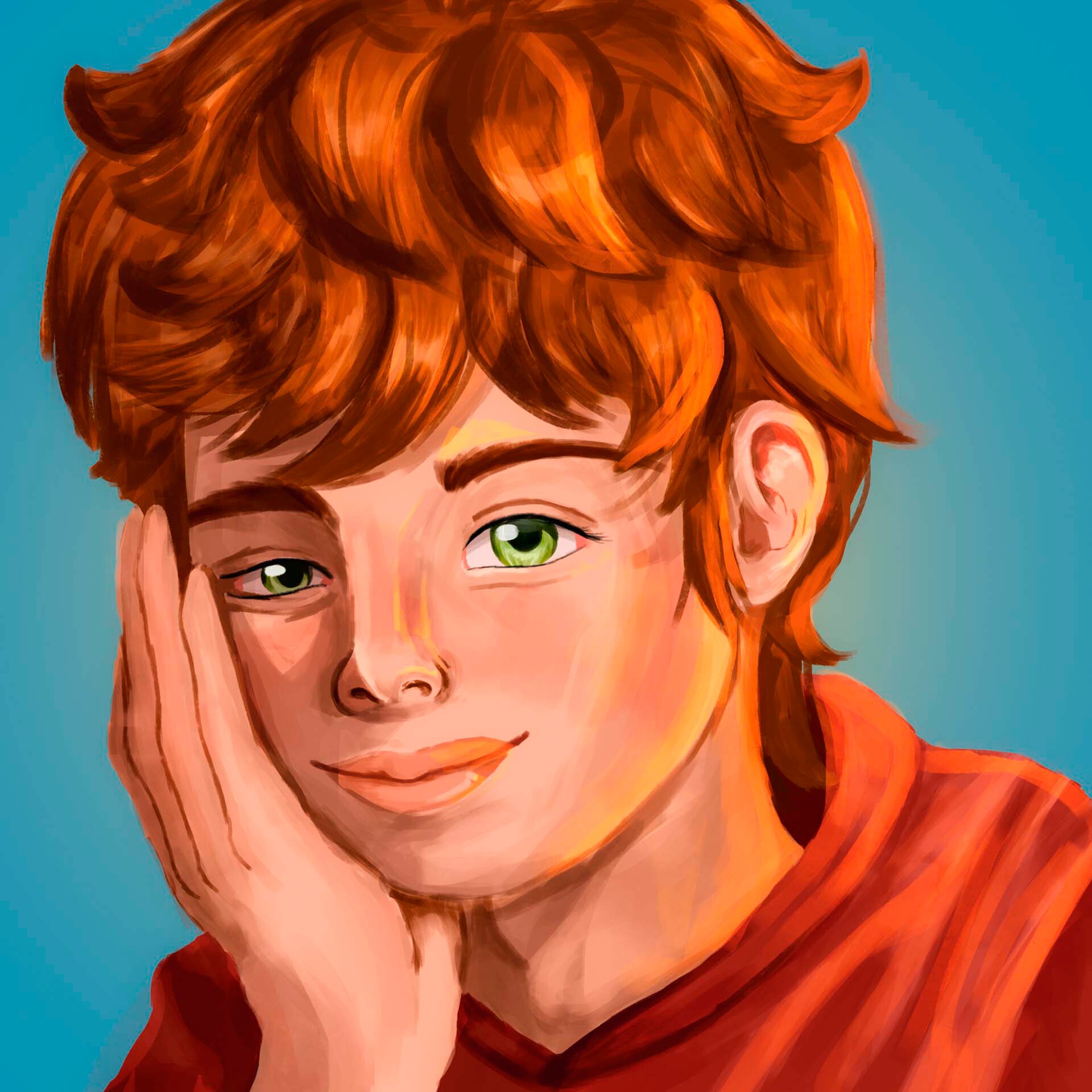 Lebre e Coelho digital portrait fanart featuring red haired boy Leon by Fillip Mangia