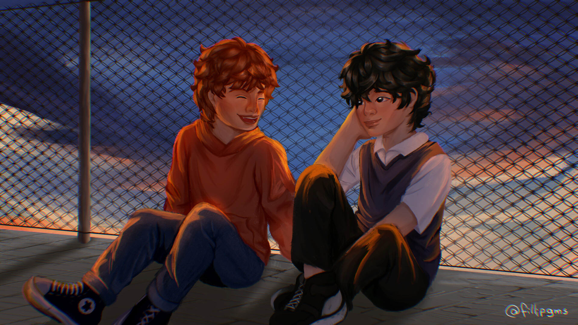 Lebre e Coelho digital fanart featuring Leon and e Franz on top a building escola school by Fillip Mangia