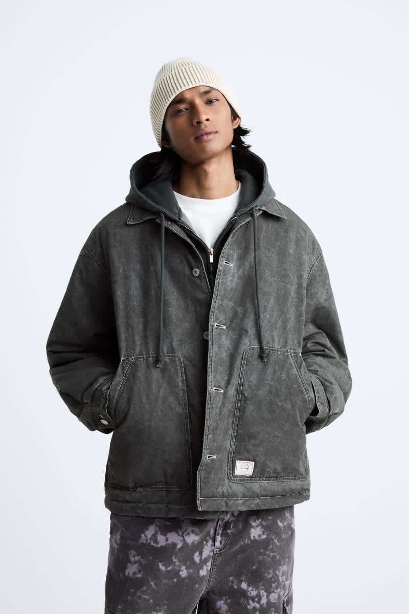 Veste ZARA en denim délavé anorak matelassé thumbnail 2