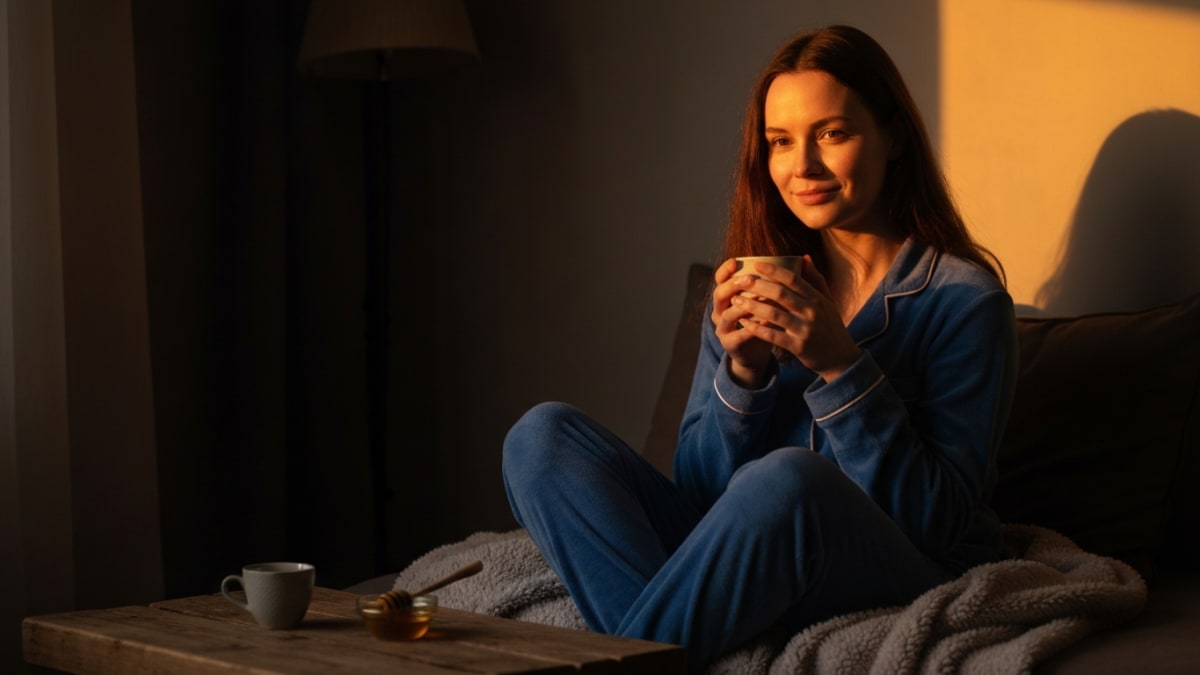 Person holding a warm ceramic cup of lion's mane mushroom tea in soft morning light — lion's mane for mood support