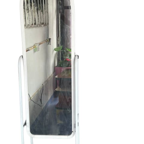 Full-Length Standing Mirror with Shoe Rack (White Frame)