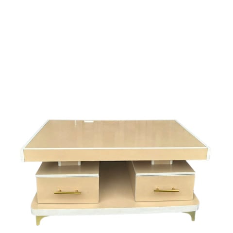 Beige Coffee Table with Drawers (Gold Handles)