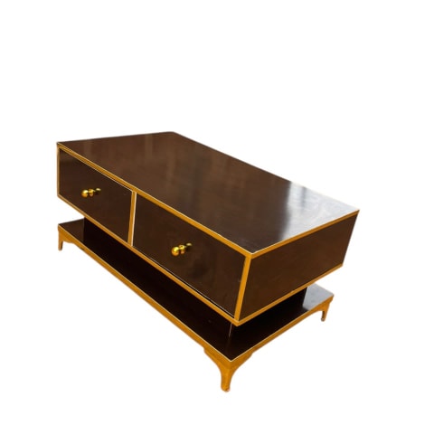 Brown & Gold Two-Drawer Coffee Table