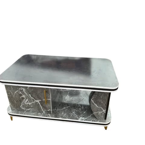 Grey Marble-Top Coffee Table with Gold Legs