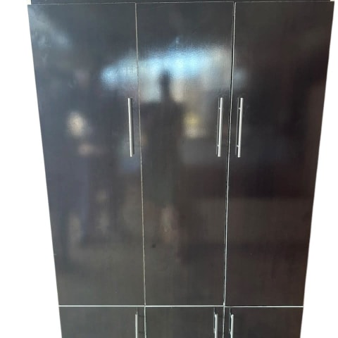 Espresso Six-Door Wardrobe with Marble-Look Top