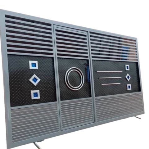 Executive Steel Gate with Pedestrian Door and Decorative Accents
