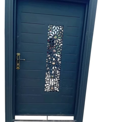 Modern Louvered Steel Gate Door with Copper-Tone Handle