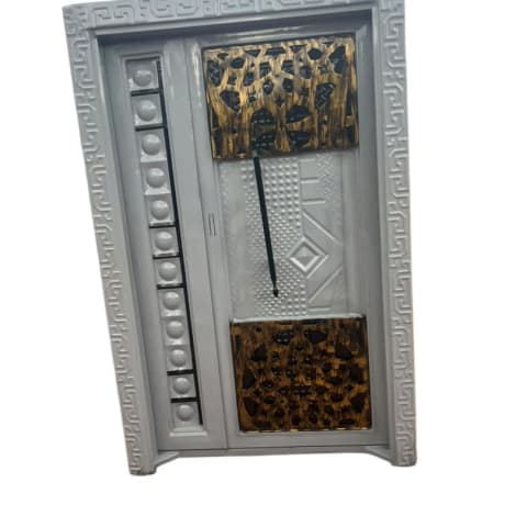 Designer Steel Door with Greek Key Frame and Bronze Panels