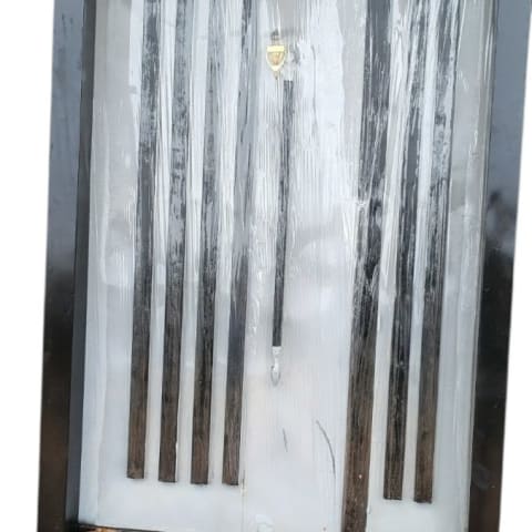 Double Leaf Security Door with Black Frame and Vertical Bar Design