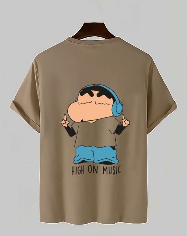 "High on Music Cartoon Graphic Tee – Beige"