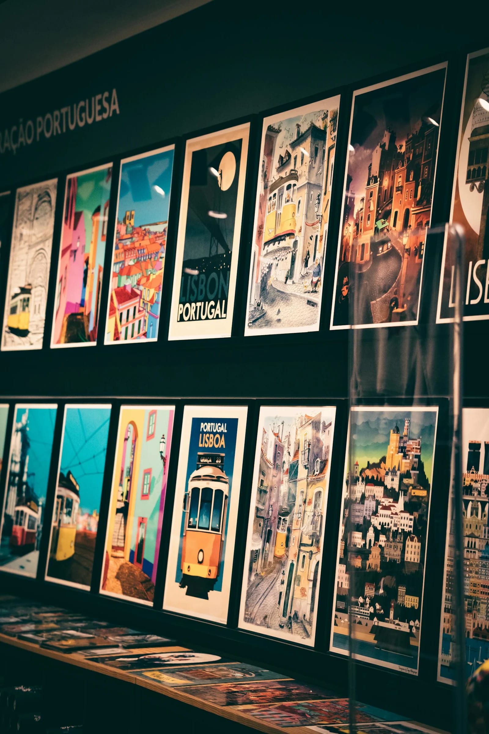 Carteles artísticos expuestos en una muestra urbana