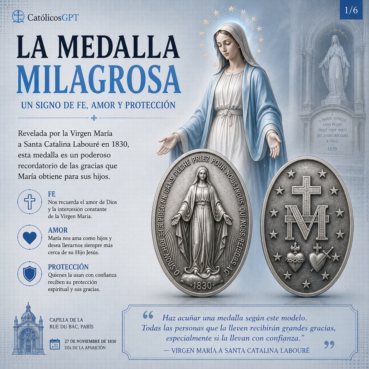 La Medalla Milagrosa Virgen Maria Infografia CatolicosGPT IA Catolica - Diapositiva 1