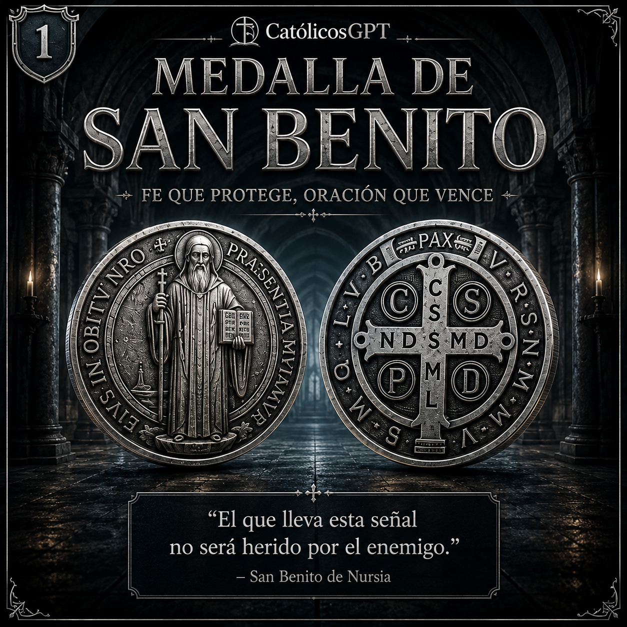 La Medalla de San Benito - Infografia - CatolicosGPT - IA Catolica - Diapositiva 1