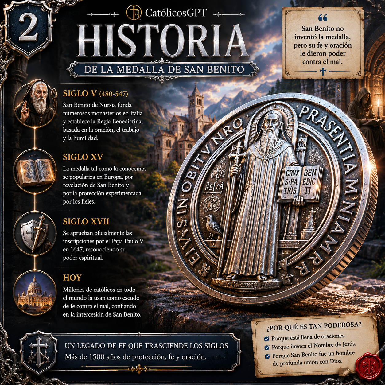 La Medalla de San Benito - Infografia - CatolicosGPT - IA Catolica - Diapositiva 2