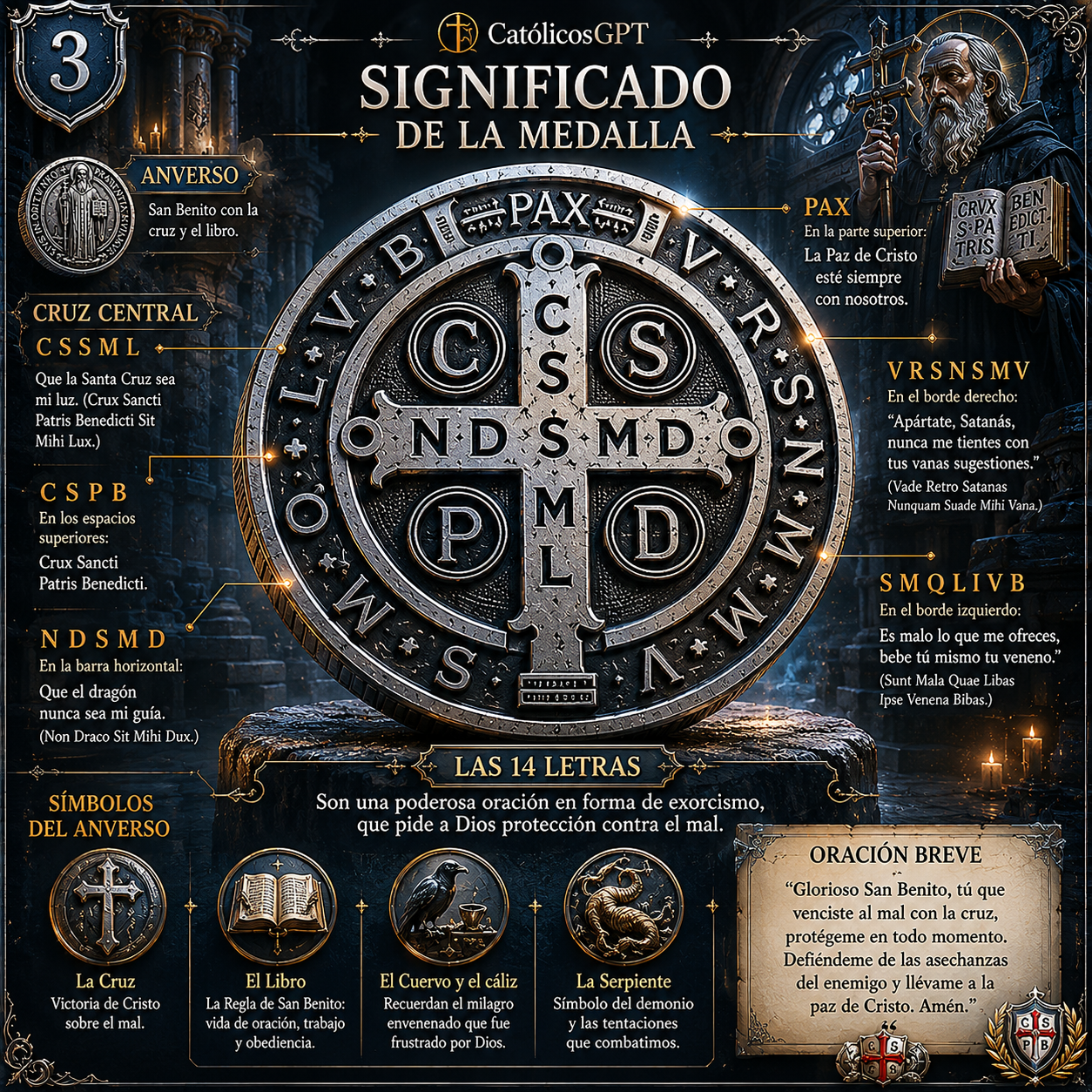 La Medalla de San Benito - Infografia - CatolicosGPT - IA Catolica - Diapositiva 5