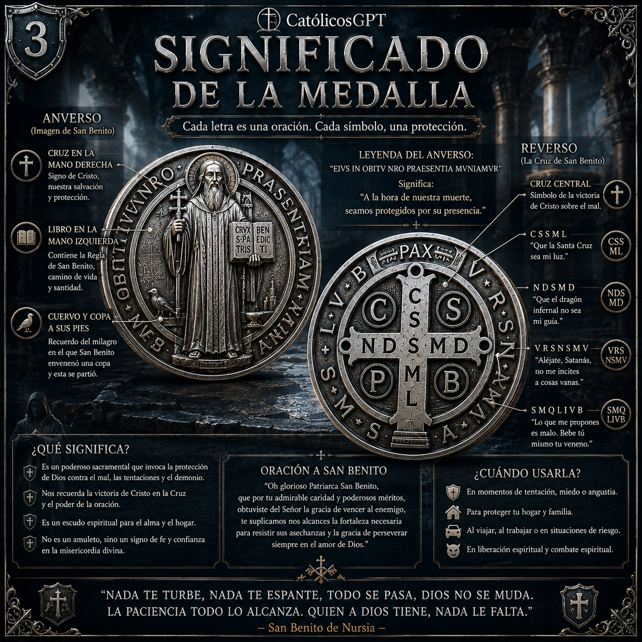 La Medalla de San Benito - Infografia - CatolicosGPT - IA Catolica - Diapositiva 4