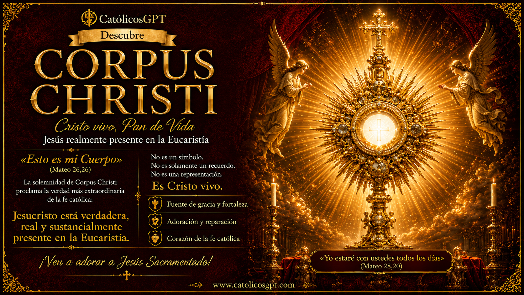 Corpus Christi: La Eucaristía Explicada en una Infografía | CatolicosGPT - Diapositiva 1