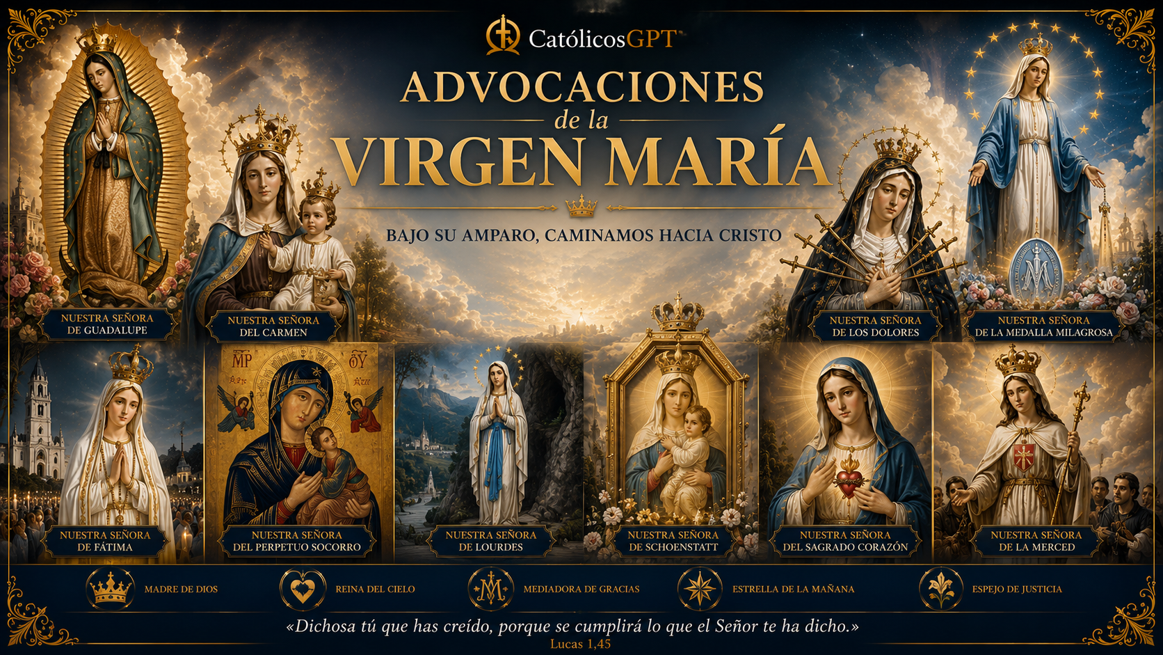 Advocaciones Virgen Maria | CatólicosGPT IA Católica - Diapositiva 1