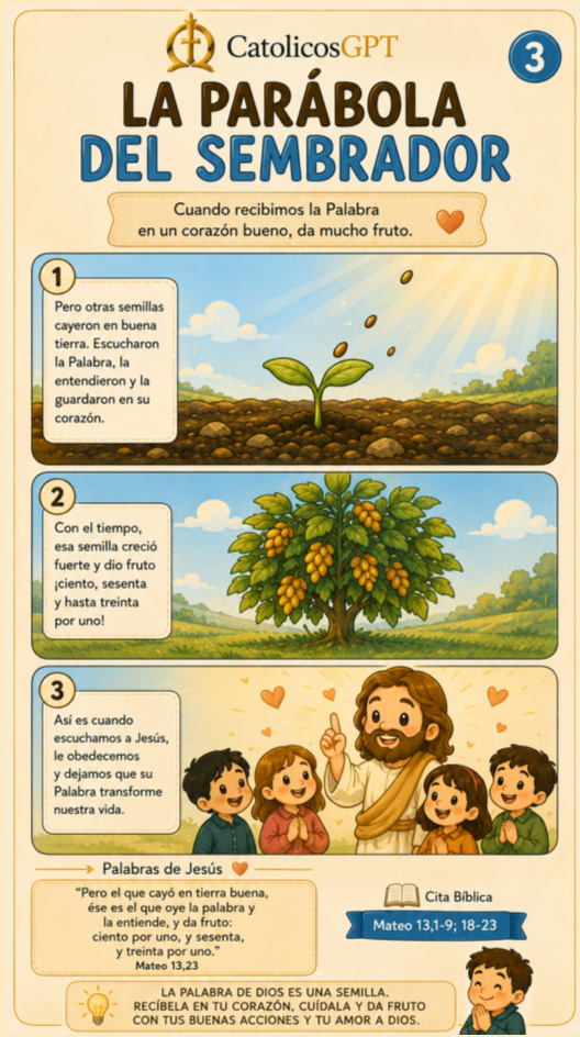 La Parabola del sembrador para Niños | CatólicosGPT IA Católica - Diapositiva 3