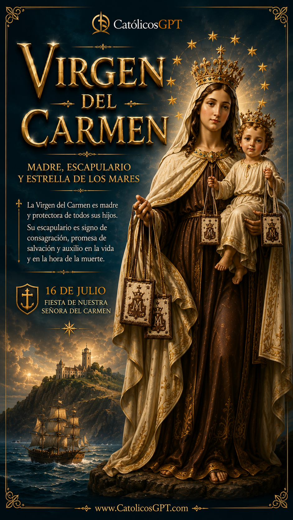 La Virgen del Carmen - Escapulario  | CatólicosGPT IA Católica - Diapositiva 1