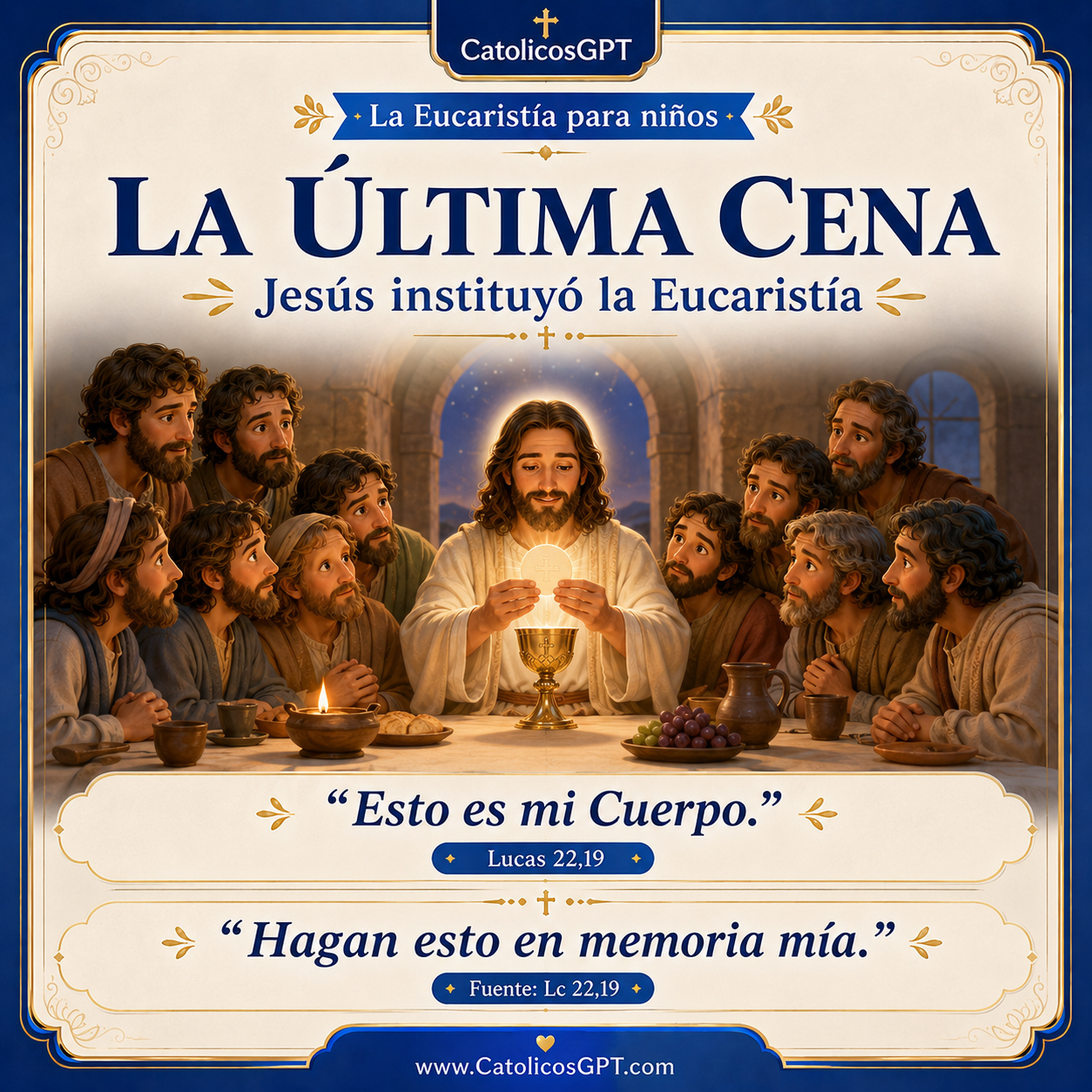 Infografía católica CatólicosGPT IA Católica: La Eucaristia para Niños - La Primera Comunion