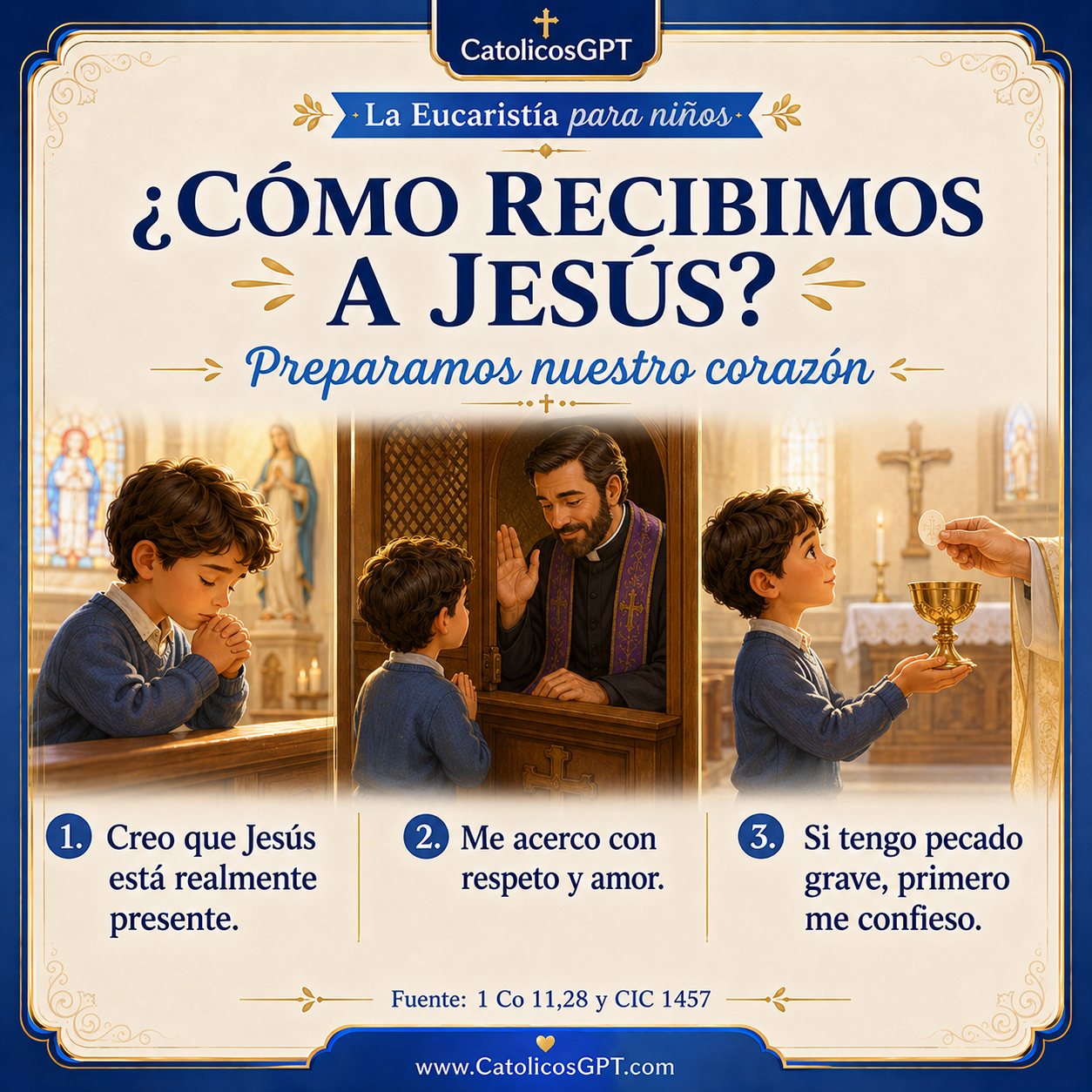 Infografía católica CatólicosGPT IA Católica: La Eucaristia para Niños - La Primera Comunion