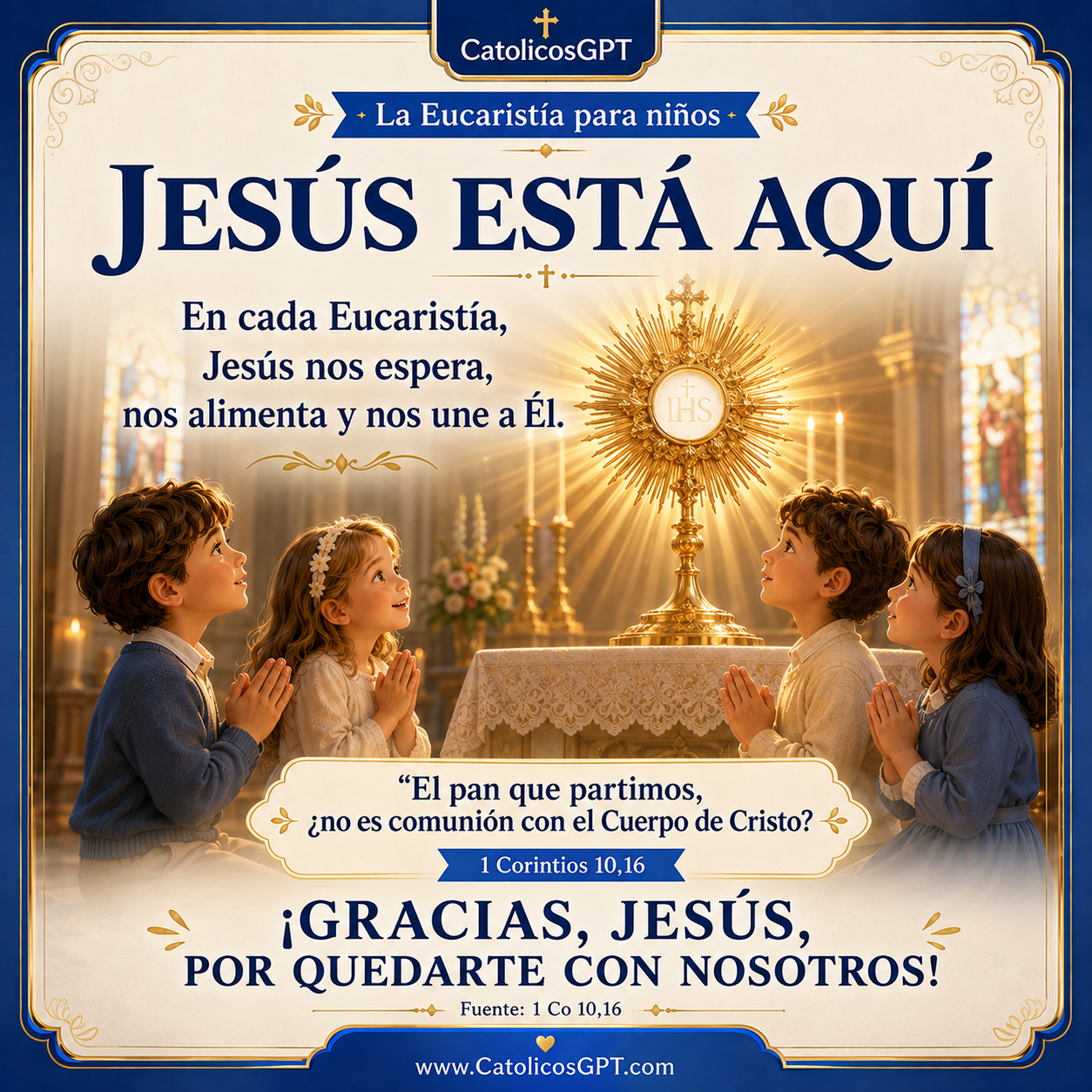 Infografía católica CatólicosGPT IA Católica: La Eucaristia para Niños - La Primera Comunion