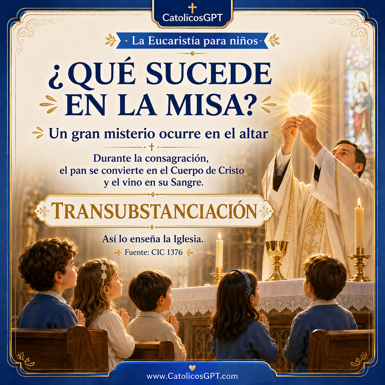 Infografía católica CatólicosGPT IA Católica: La Eucaristia para Niños - La Primera Comunion
