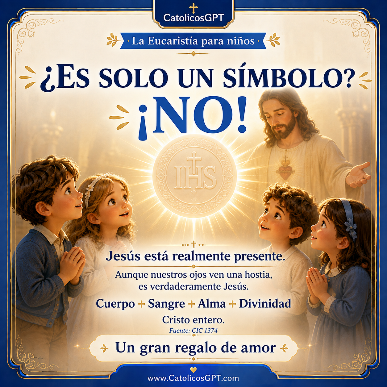 Infografía católica CatólicosGPT IA Católica: La Eucaristia para Niños - La Primera Comunion